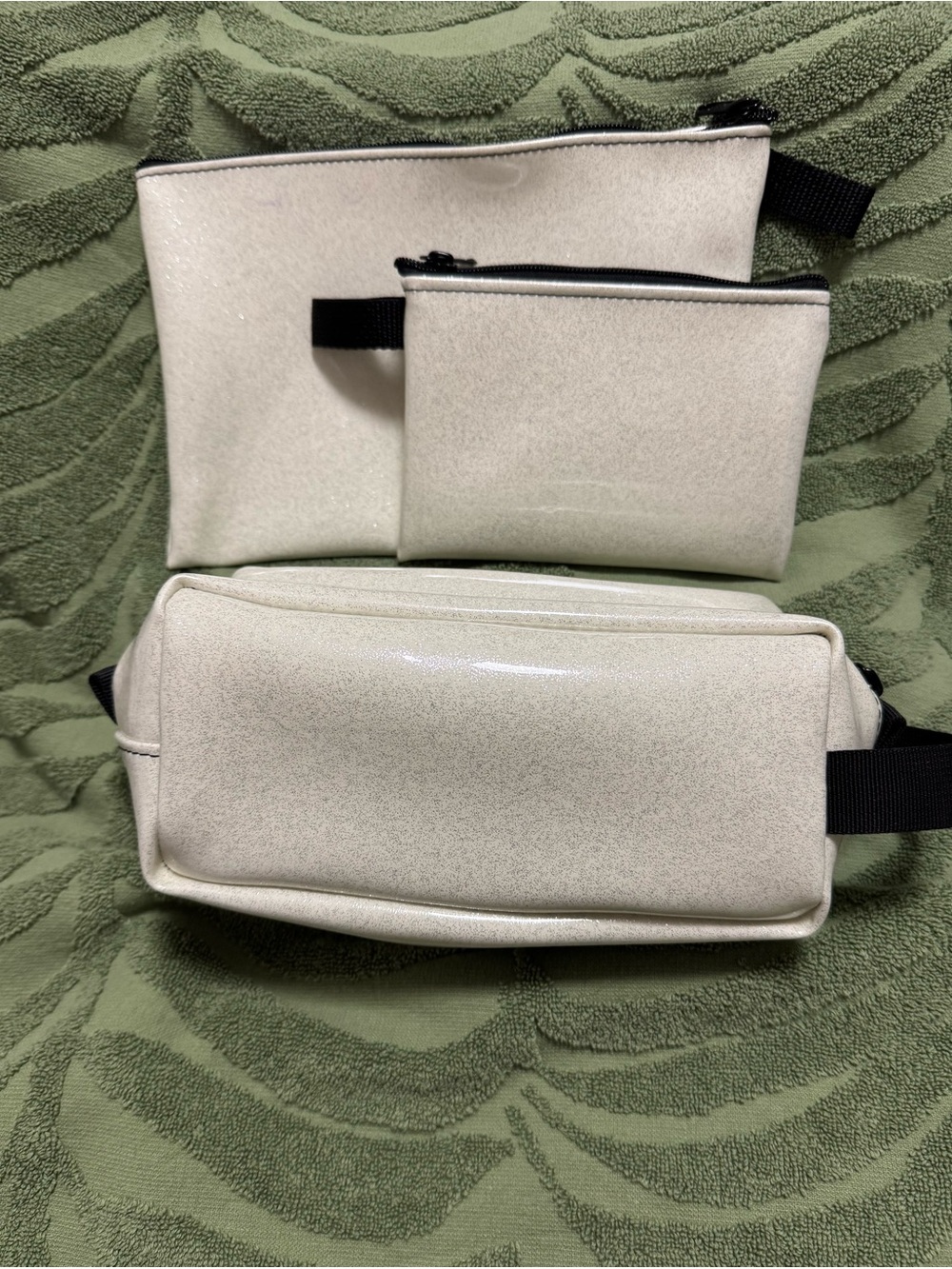 NEW Women’s Shimmery Cream Cosmetic Bag Set - 3 Pack